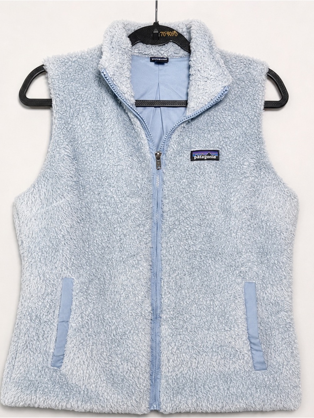 Patagonia Fleece Vest Womens Large Light Blue Full Zip Cozy Outdoor Hiking Layer